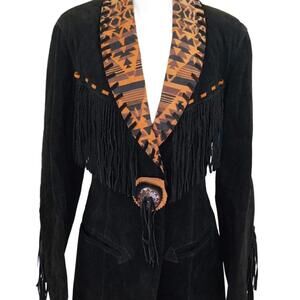 VINTAGE Phoenix USA Frontier Black Suede Fringe Western Jacket